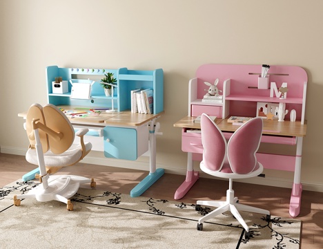  现代儿童桌椅 书桌椅 儿童学习桌3d模型 