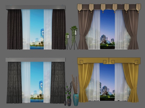  现代布艺窗帘组合3d模型 