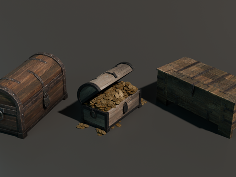 木箱 宝藏 中世纪宝箱 货箱su模型