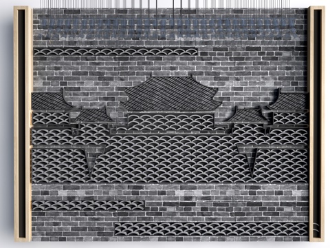 新中式背景墙 文化墙 瓦片背景墙 前台背景墙 形象墙su模型