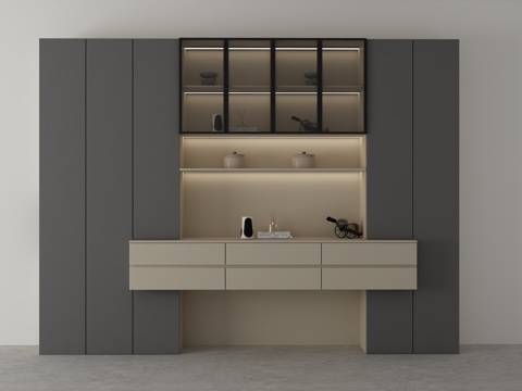  现代餐厅酒柜3d模型 