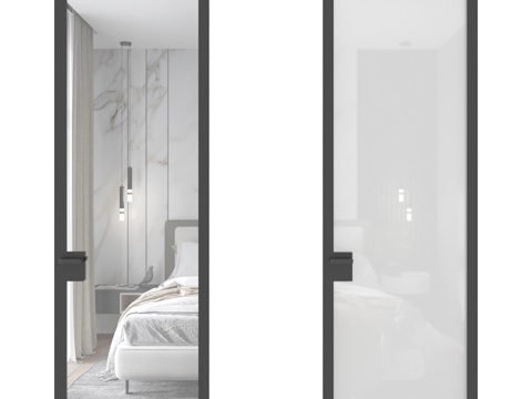  OM Doors隐形门智能款，透明玻璃面板3d模型 