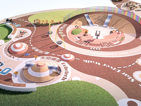 现代户外儿童游乐区 户外儿童游乐场 儿童塑胶场地su模型