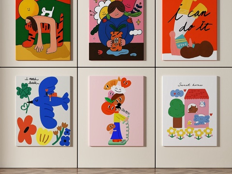  现代，抽象，儿童，组合画3d模型 