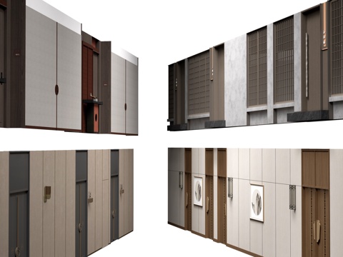 现代办公室走廊 酒店走廊 过道su模型