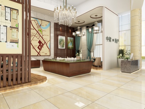  新中式售楼部3d模型 