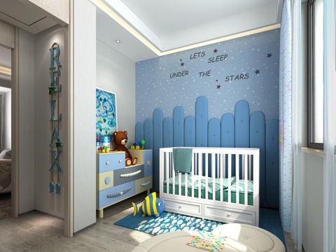 北欧婴儿房 儿童房 婴儿床 玩具3d模型