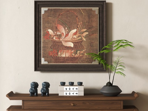  中式条案挂画3d模型 