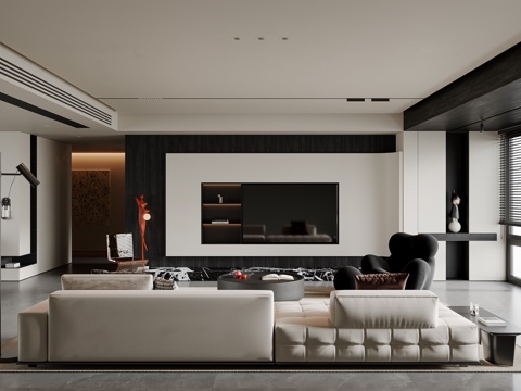  现代简约客厅 沙发茶几 电视背景墙 多人沙发 地毯3d模型 