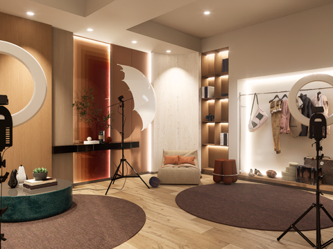  现代服装店直播间3d模型 