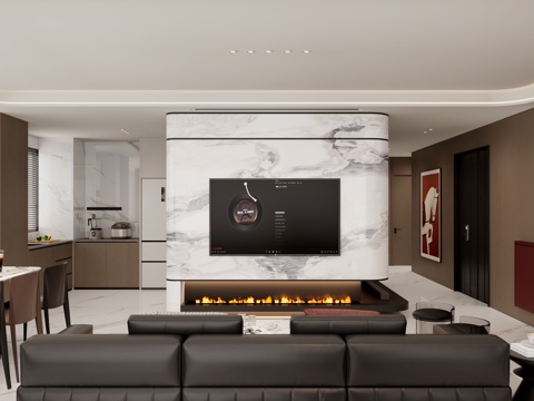 意式客厅 意式电视背景 意式厨房 意式餐桌椅3d模型