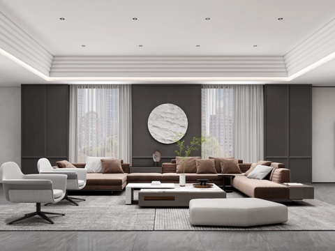  现代轻奢客厅3d模型 