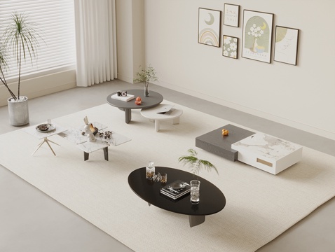  现代简约茶几 意式茶几 大理石茶几 岩板茶几 木质茶几3d模型 