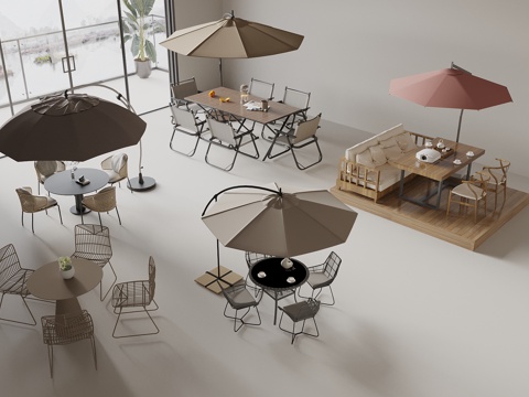  现代户外桌椅 户外桌椅组合 露营桌椅 折叠桌椅 户外遮阳伞3d模型 