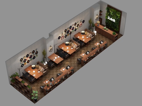  现代咖啡店鸟瞰图3d模型 