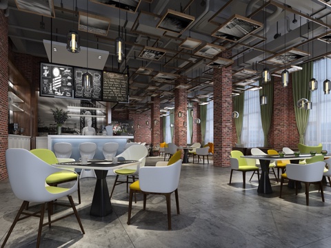  现代咖啡厅椅子组合3d模型 