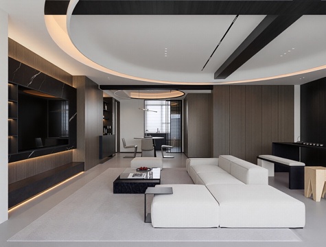  现代简约家居客厅 沙发组合 单人椅 休闲椅 花瓶 摆件3d模型 