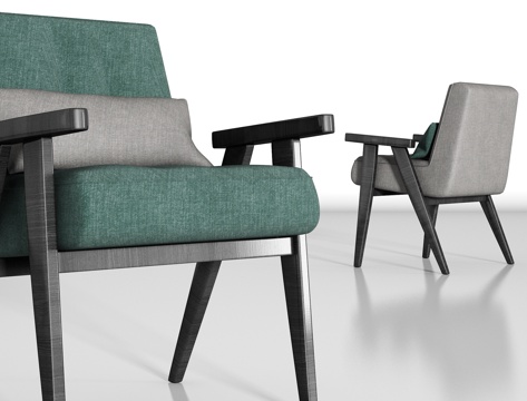  新中式实木布艺单椅组合3d模型 