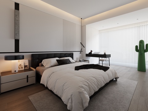 现代黑白灰卧室su模型