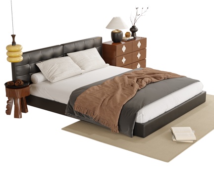  现代双人床3d模型 