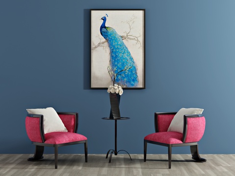  北欧单体沙发 休闲椅 茶几 装饰画 单椅3d模型 