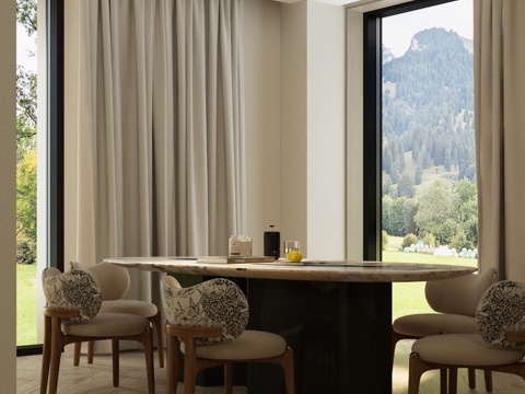  现代中古餐厅 意式中古餐厅 现代中古餐桌椅 现代复古餐桌椅3d模型 