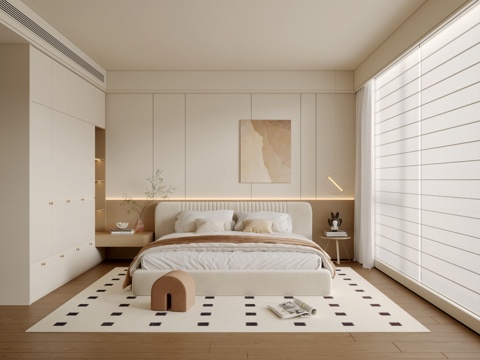 现代原木风卧室3d模型