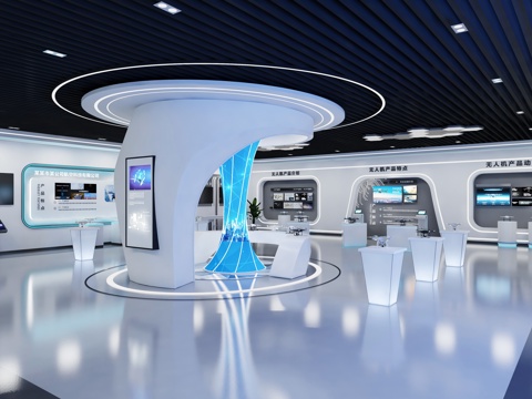  现代无人机展厅 科技展厅展览 企业展厅 无人机展馆 无人机展3d模型 