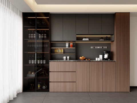 现代意式餐边柜 客厅餐边柜 酒柜餐边柜 玻璃门餐边柜 备餐柜su模型