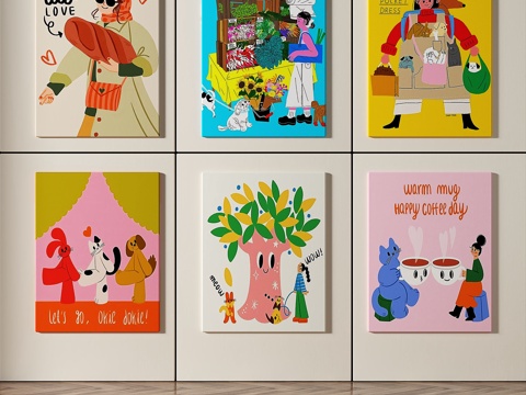  现代，抽象，儿童，组合画3d模型 