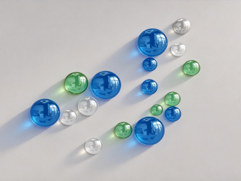  现代墙面装置 写实蓝色透明玻璃球 高光反射su模型 