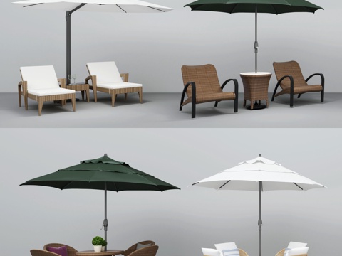 现代遮阳伞 户外椅 休闲椅3d模型 