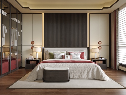  新中式卧室3d模型 