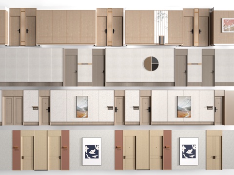 现代办公室走廊 酒店走廊 过道su模型