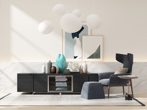  后现代电视柜 休闲椅 单人椅 脚踏 躺椅 圆几 吊灯 装饰品3d模型 