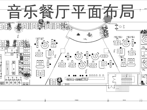 音乐餐厅平面布局图cad施工图
