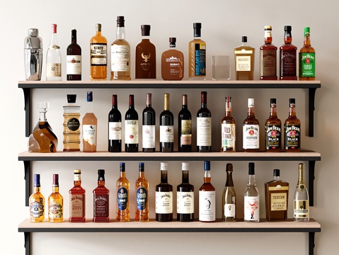 现代酒瓶酒杯 酒具 红酒 洋酒su模型