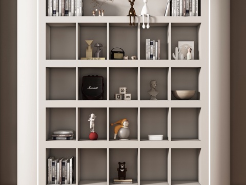  现代置物架 书架 书籍 摆件组合3d模型 