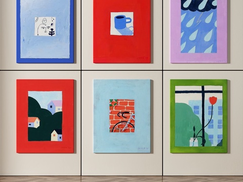  现代，抽象，儿童，组合画3d模型 