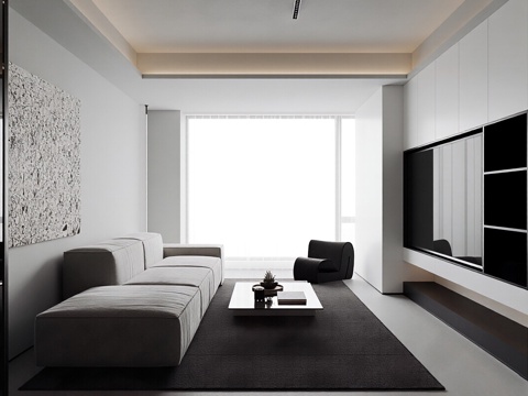  现代简约家居客厅 沙发组合 单人椅 休闲椅 花瓶 摆件3d模型 