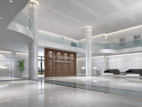 报社大厅白色简约风格3d模型