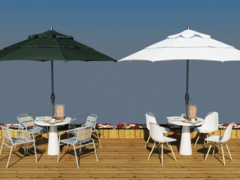  现代休闲椅遮阳伞组合3d模型 