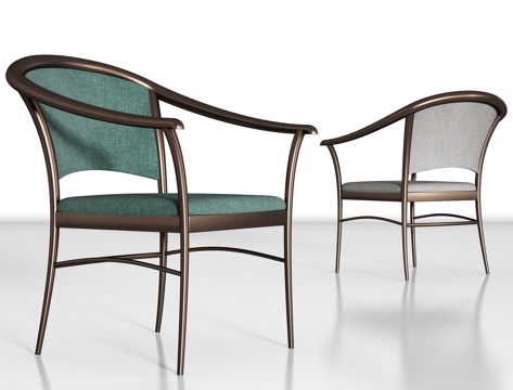  新中式金属布艺单椅组合3d模型 