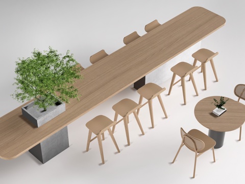 现代吧台桌椅 长桌椅 餐饮桌椅 茶水间吧台su模型su模型