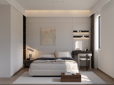 现代黑白灰卧室儿童房su模型