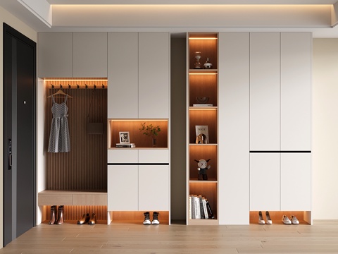 现代鞋柜 玄关鞋柜 鞋柜换鞋凳一体su模型