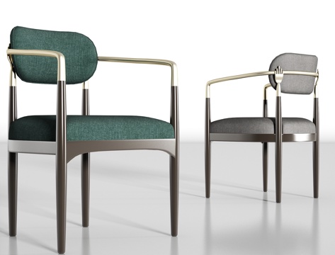 新中式金属布艺单椅组合3d模型