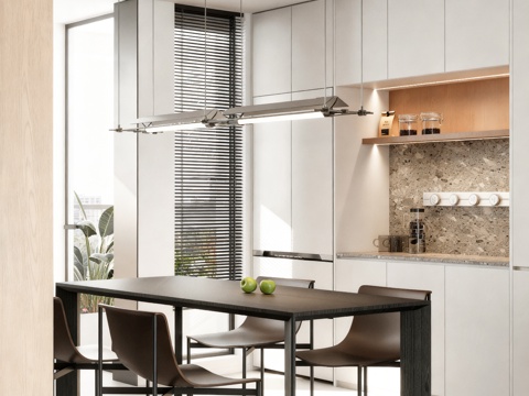  现代餐厅 长桌餐厅 餐桌椅 餐边柜 边柜 吊灯 摆件3d模型3d模型 