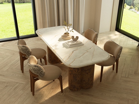  现代中古餐厅 意式中古餐厅 现代中古餐桌椅 现代复古餐桌椅3d模型 