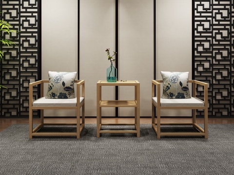  新中式休闲 单椅茶几3d模型 